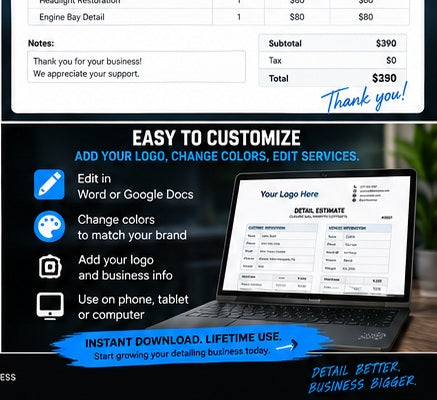 Easy to customize JobMetrik mobile detailing templates