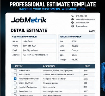 Professional estimate template for mobile detailing businesses
