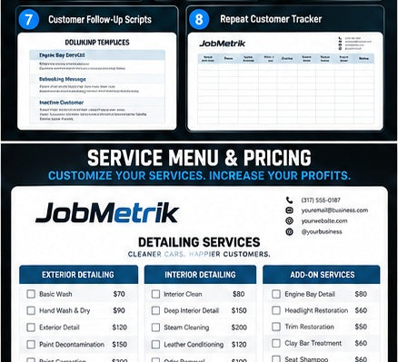 Customizable service menu and pricing template for mobile detailing businesses
