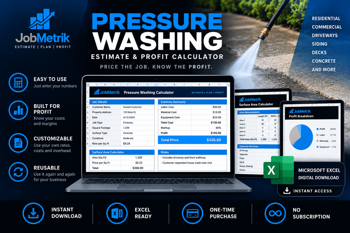 JobMetrik Pressure Washing Estimate and Profit Calculator Excel template