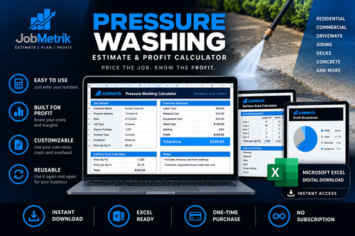 JobMetrik Pressure Washing Estimate and Profit Calculator Excel template